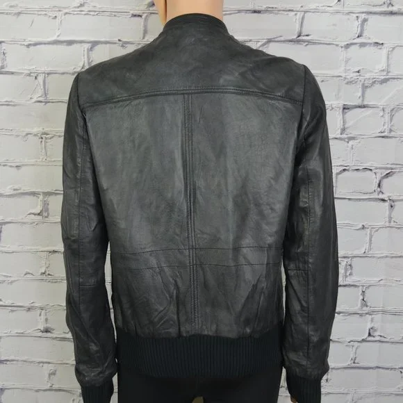 Mens All Saints Leather Bomber Jacket Motorcycle cafe racer Jacket size 43